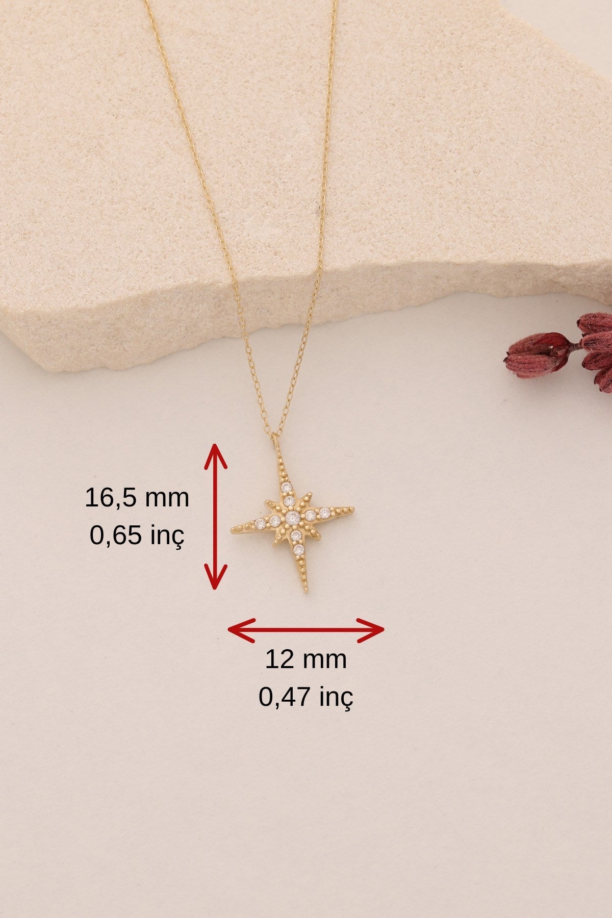 14 Ayar Altın Minimal Zirkon Taşlı Kutup Yıldızı Kolye