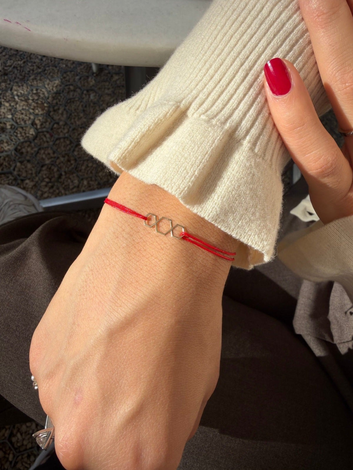 14K Gold Red Cord Hexagon Row Bracelet · Standard