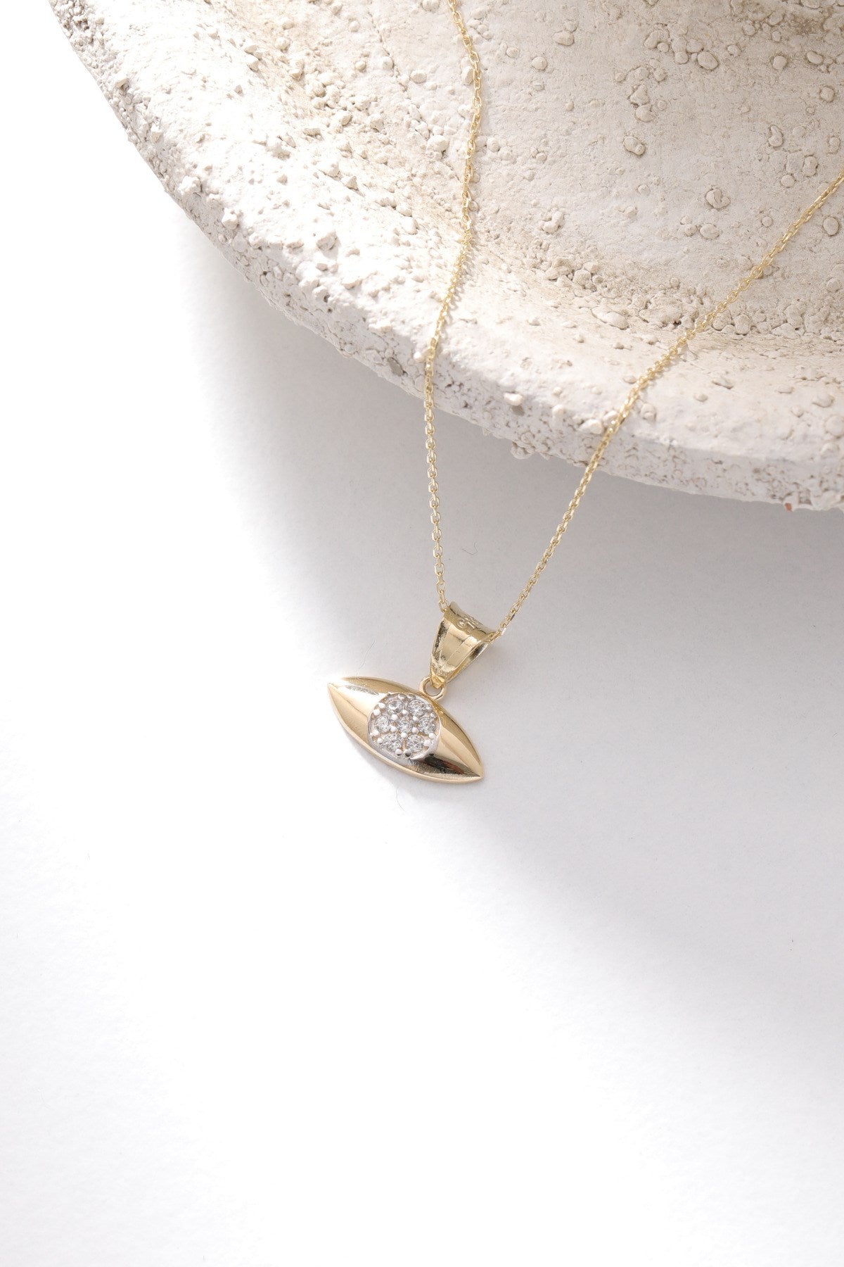 14 Ayar Altın Zirkon Taşlı Göz Kolye Ucu