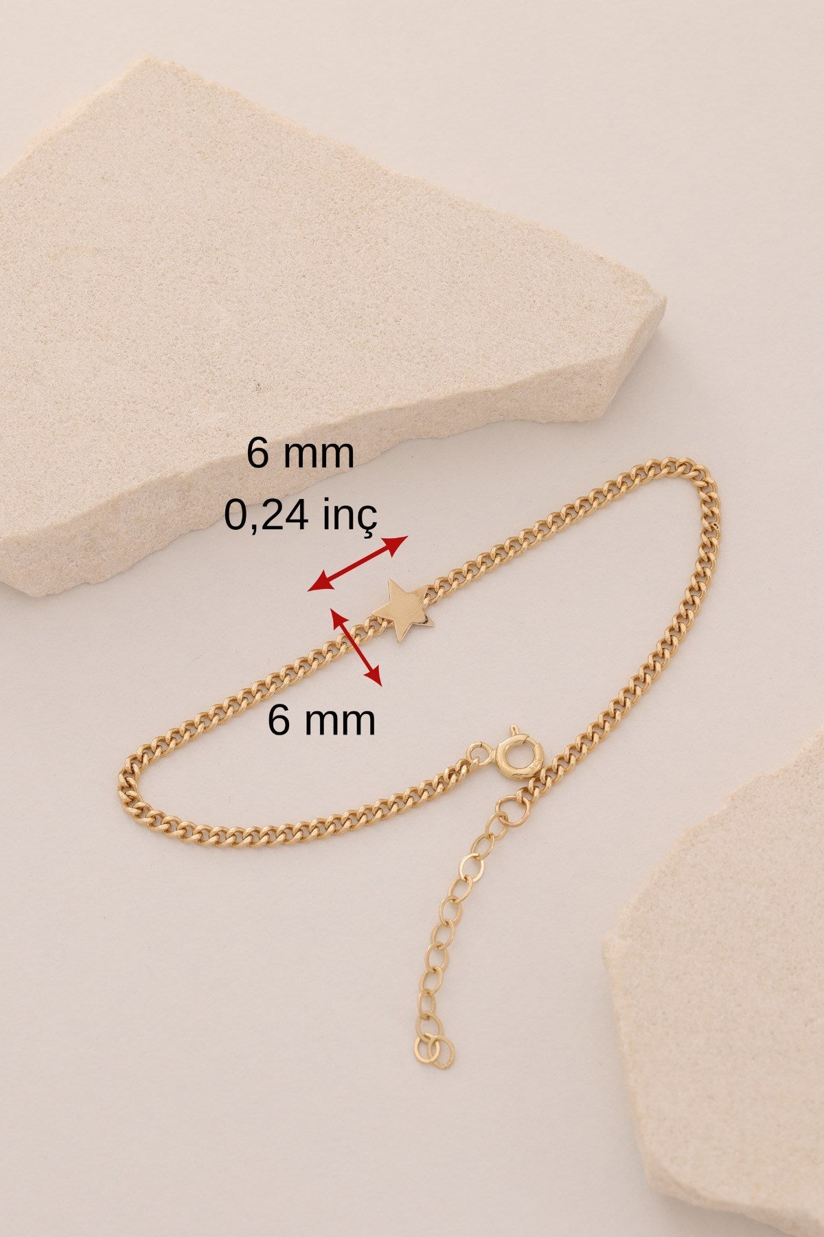 14 Ayar Altın Minimal Yıldız Figürlü Zincir Bileklik
