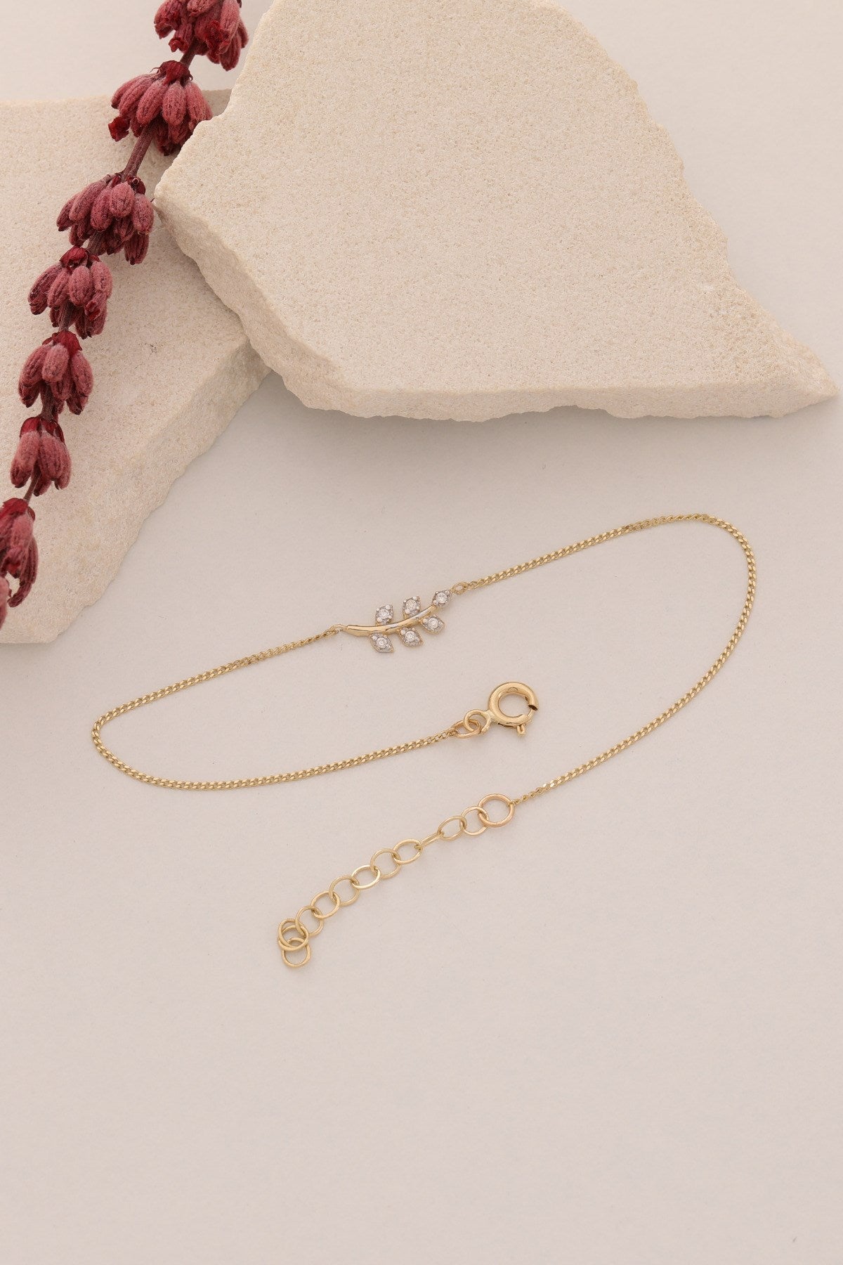 14 Ayar Altın Zirkon Taşlı Zeytin Dalı Bileklik