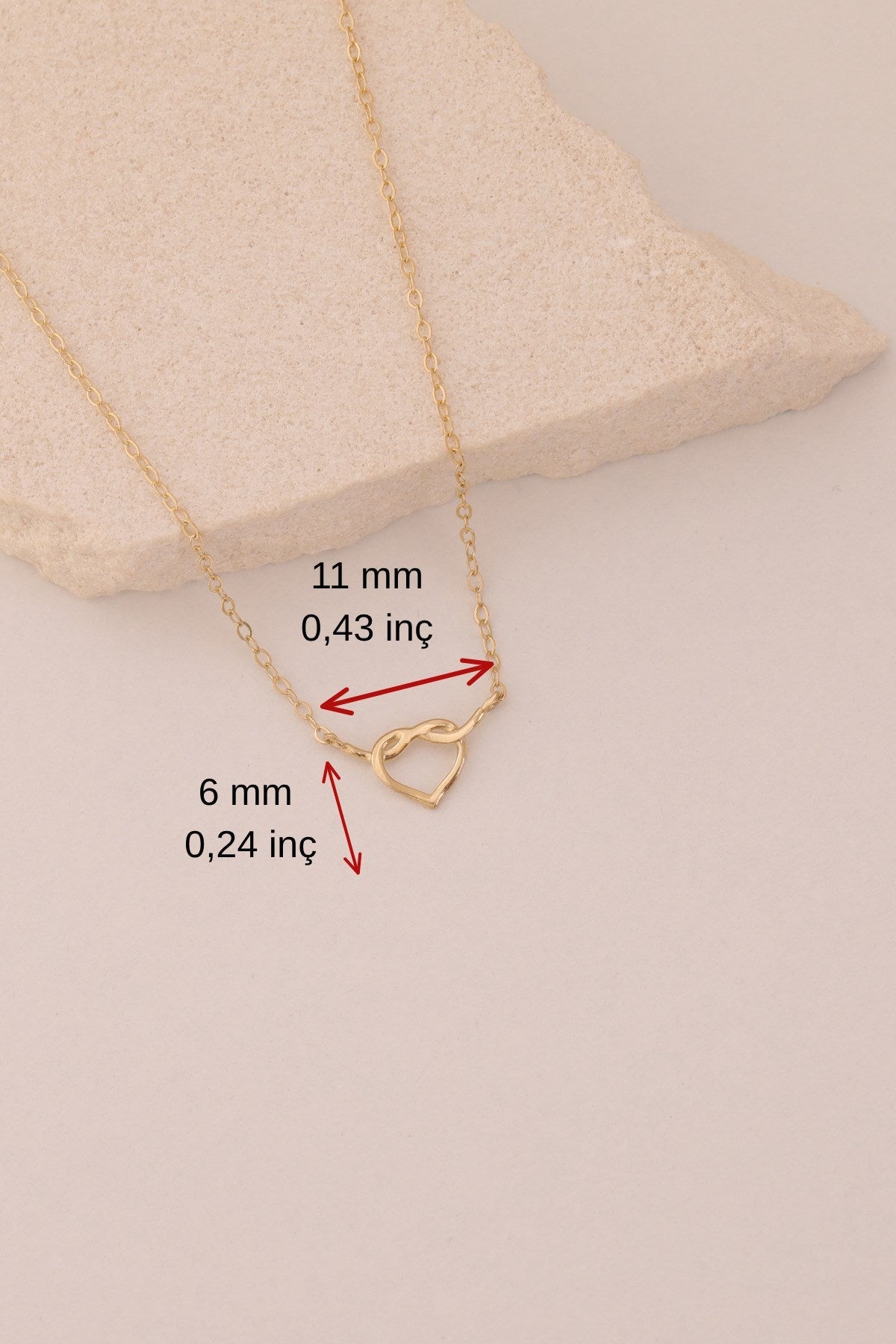 14 Ayar Altın Minimal Kalp Düğümü Kolye