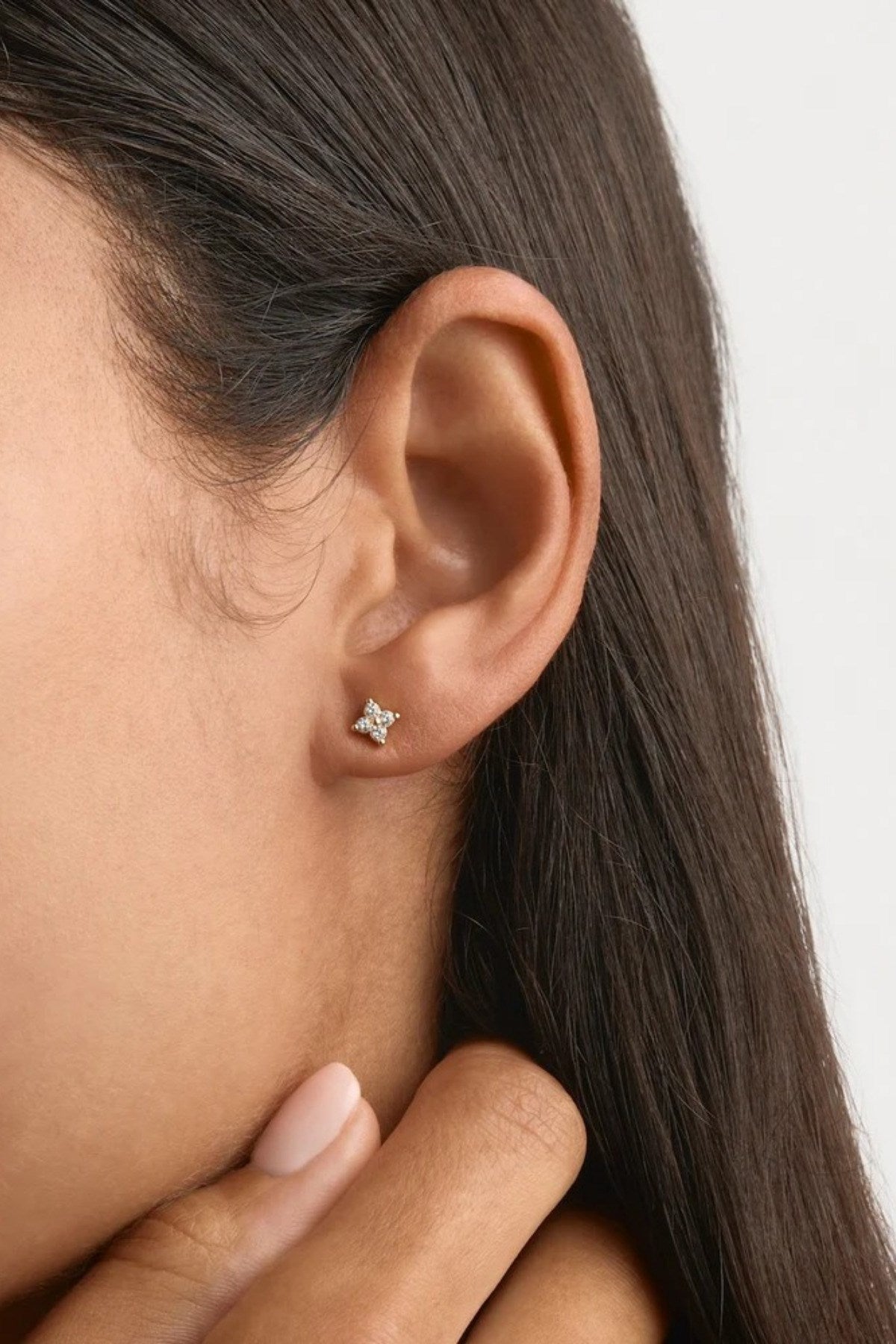 14 Ayar Altın Dört Taşlı Minimal Kadın Küpe