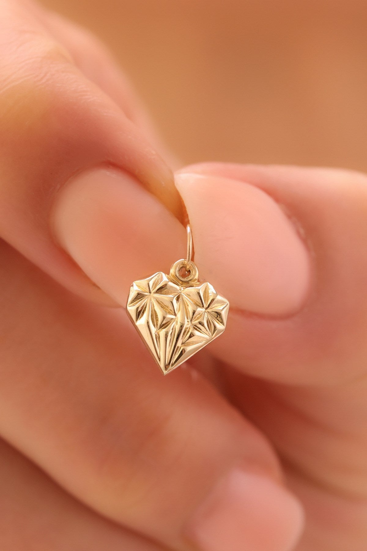 14 Ayar Altı Minimal Diamond Kalp Kolye Ucu
