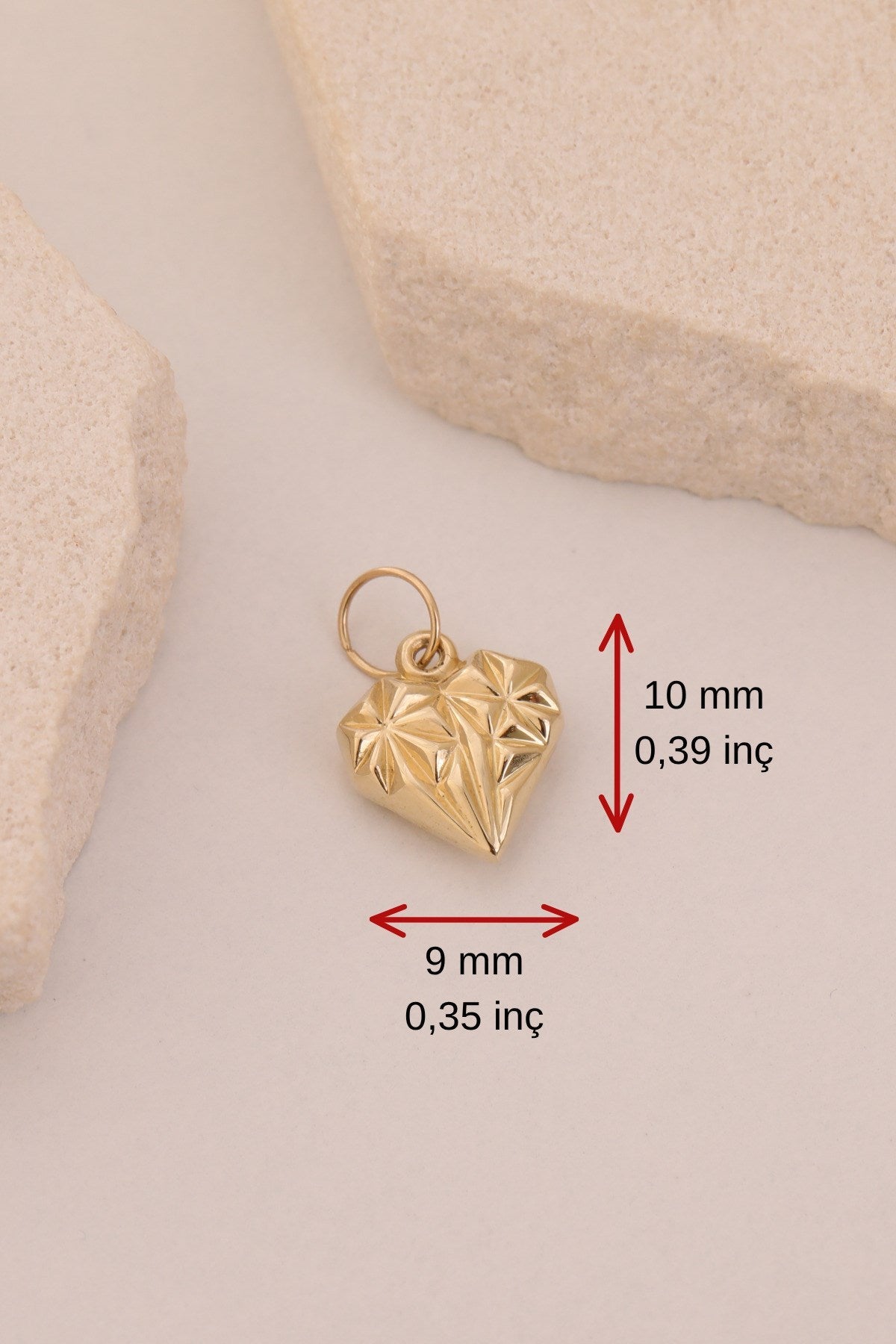 14 Ayar Altı Minimal Diamond Kalp Kolye Ucu